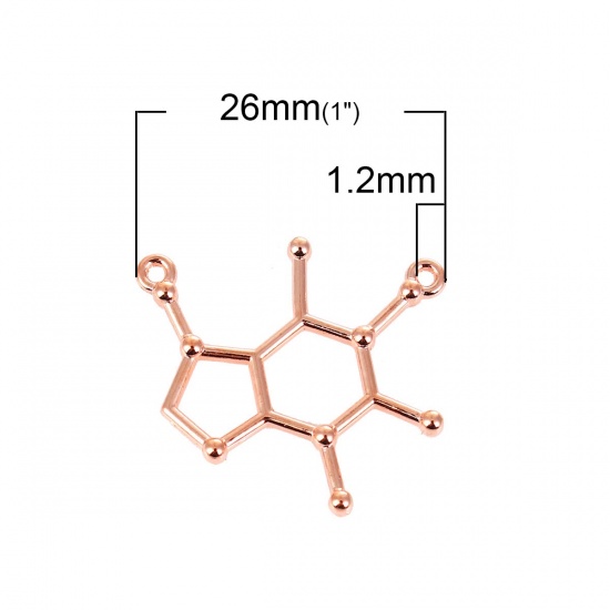 Picture of Zinc Based Alloy Molecule Chemistry Science Connectors Caffeine Rose Gold 26mm x 23mm, 50 PCs