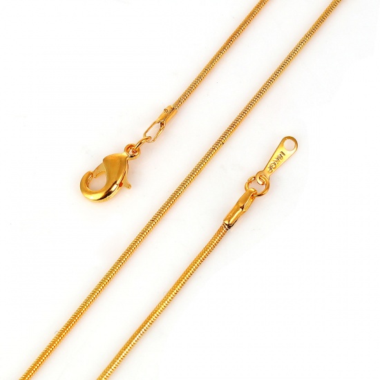 Picture of Copper Snake Chain Necklace Gold Plated 41cm(16 1/8") long, Chain Size: 1.3mm, 5 PCs