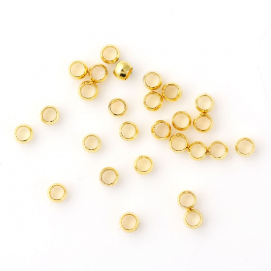 Immagine di Ottone Schiaccini Perline Tondo Oro Placcato 4mm Dia, Foro: 2.2mm, 500 Pz                                                                                                                                                                                     