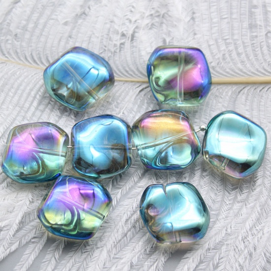 Picture of Lampwork Glass Czech Beads Irregular Light Green AB Rainbow Color About 19mm x 17mm, Hole: Approx 1.2mm, 10 PCs
