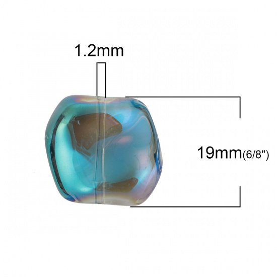 Picture of Lampwork Glass Czech Beads Irregular Light Green AB Rainbow Color About 19mm x 17mm, Hole: Approx 1.2mm, 10 PCs