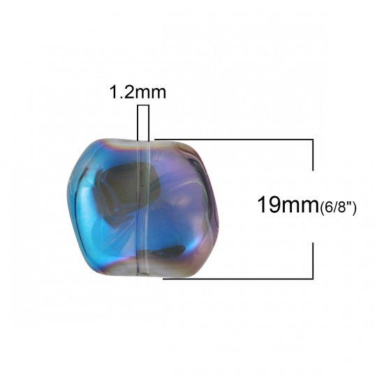 Picture of Lampwork Glass Czech Beads Irregular Blue AB Rainbow Color About 19mm x 17mm, Hole: Approx 1.2mm, 10 PCs