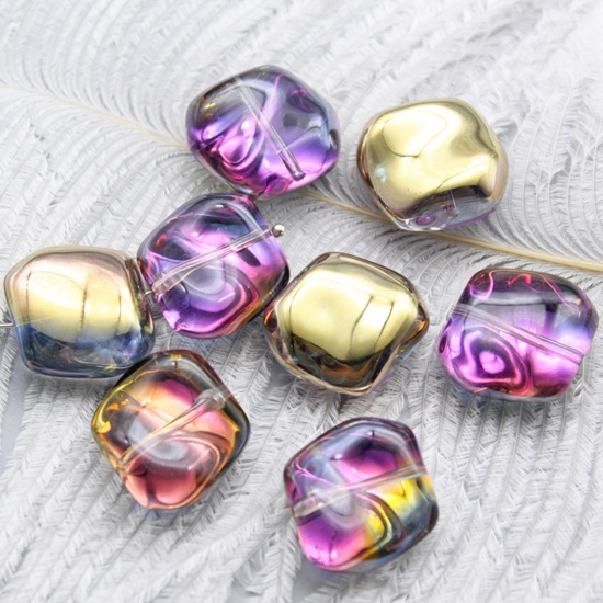 Picture of Lampwork Glass Czech Beads Irregular Yellow AB Rainbow Color About 19mm x 17mm, Hole: Approx 1.2mm, 10 PCs
