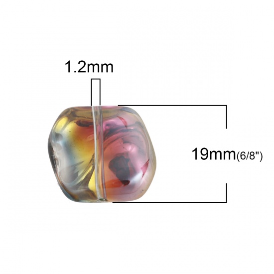 Picture of Lampwork Glass Czech Beads Irregular Yellow AB Rainbow Color About 19mm x 17mm, Hole: Approx 1.2mm, 10 PCs