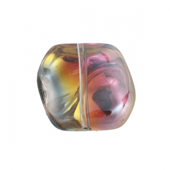 Picture of Lampwork Glass Czech Beads Irregular Yellow AB Rainbow Color About 19mm x 17mm, Hole: Approx 1.2mm, 10 PCs