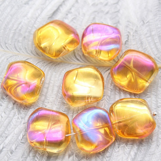 Picture of Lampwork Glass Czech Beads Irregular Orange AB Rainbow Color About 19mm x 17mm, Hole: Approx 1.2mm, 10 PCs