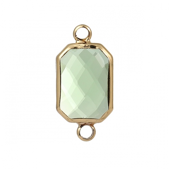 Picture of Zinc Based Alloy & Glass August Birthstone Connectors Octagon Gold Plated Faceted Light Green Rhinestone 22mm x 11mm, 5 PCs