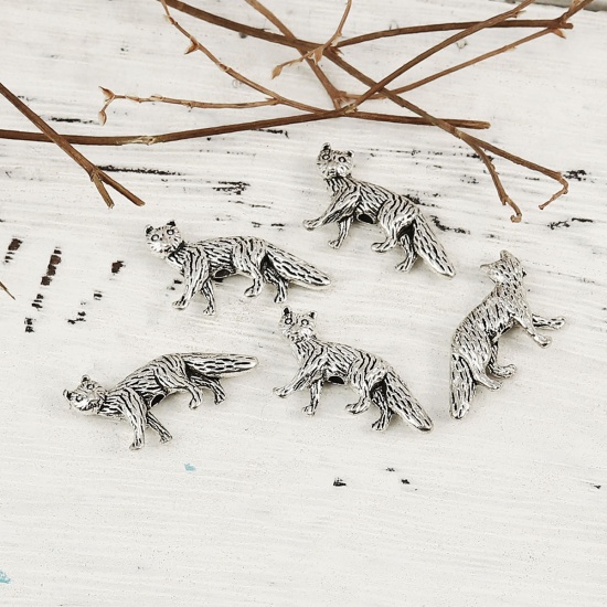 Picture of Zinc Based Alloy 3D Beads Fox Animal Antique Silver Color 21mm x 12mm, Hole: Approx 1.6mm, 50 PCs