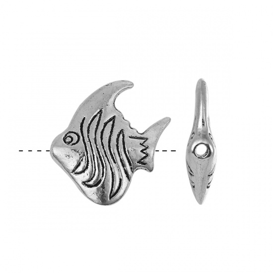 Изображение Цинковый Сплав 3D Бусины Рыба Античное Серебро 21мм x 20мм, Отверстие:примерно 1.8мм, 30 ШТ