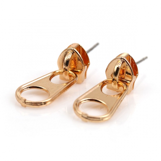 Picture of Earrings Gold Plated Zipper 21mm( 7/8") x 8mm( 3/8"), Post/ Wire Size: (21 gauge), 1 Pair