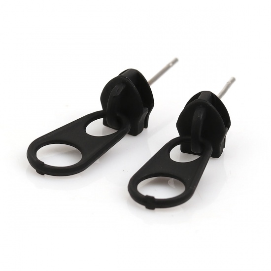 Picture of Earrings Black Zipper 21mm( 7/8") x 8mm( 3/8"), Post/ Wire Size: (21 gauge), 1 Pair
