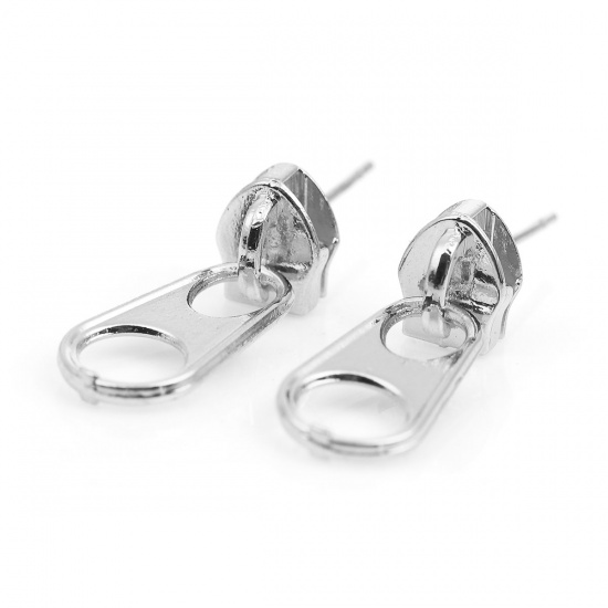 Picture of Earrings Silver Tone Zipper 21mm( 7/8") x 8mm( 3/8"), Post/ Wire Size: (21 gauge), 1 Pair