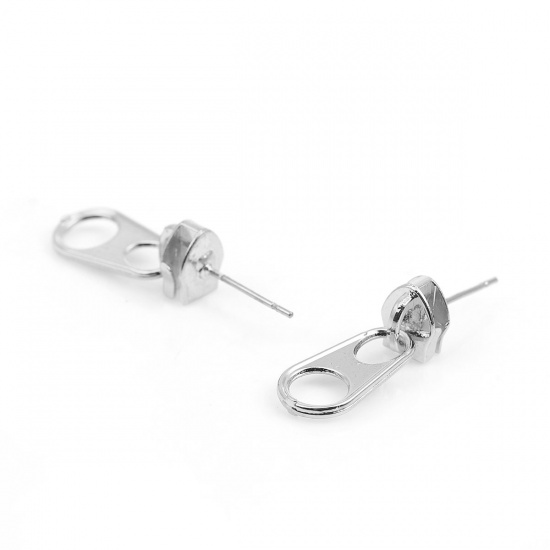 Picture of Earrings Silver Tone Zipper 21mm( 7/8") x 8mm( 3/8"), Post/ Wire Size: (21 gauge), 1 Pair