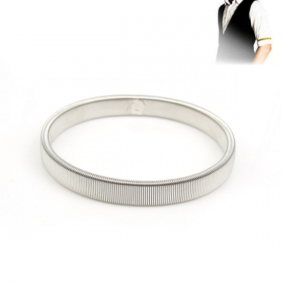Picture of Elastic Armbands Bangles Bracelets Silver Plated Spring Round 25.5cm(10") long, 1 Piece
