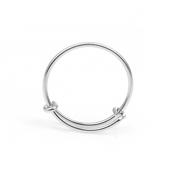 Picture of 304 Stainless Steel Expandable Rings Double Bar Round Silver Tone 18.7mm( 6/8")(US size 5.25), 2 PCs