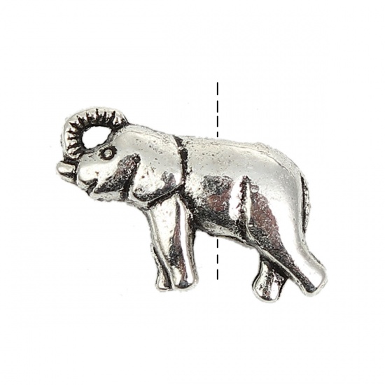 Bild von Zinklegierung 3D Zwischenperlen Spacer Perlen Elefant Antiksilber 18mm x 11mm, Loch:ca. 1.5mm, 30 Stück