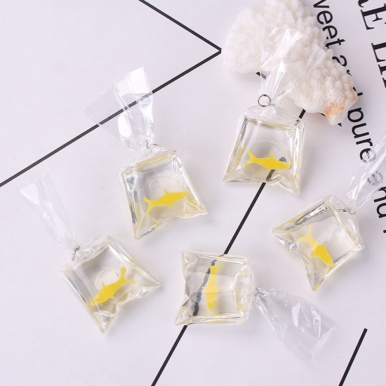Picture of Resin Pendants Fish Animal Yellow Transparent Clear 50mm(2") x 24mm(1"), 3 PCs