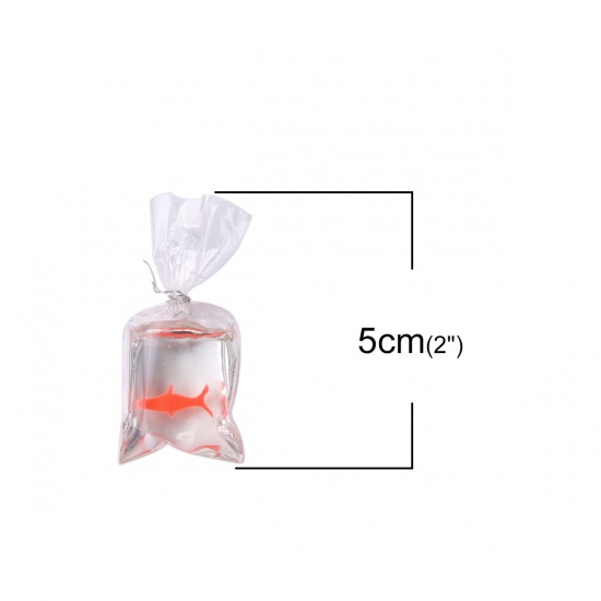 Picture of Resin Pendants Fish Animal Red Transparent Clear 50mm(2") x 24mm(1"), 3 PCs