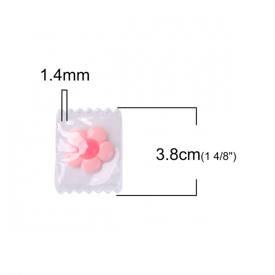 Picture of Acrylic Pendants Rectangle Pink Transparent Flower 38mm x 29mm, 5 PCs