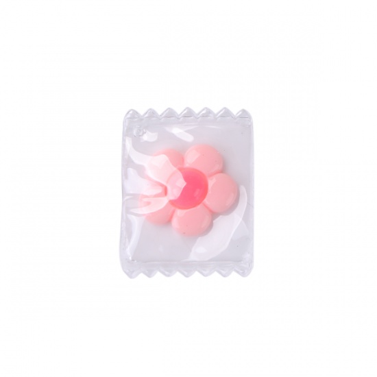 Picture of Acrylic Pendants Rectangle Pink Transparent Flower 38mm x 29mm, 5 PCs
