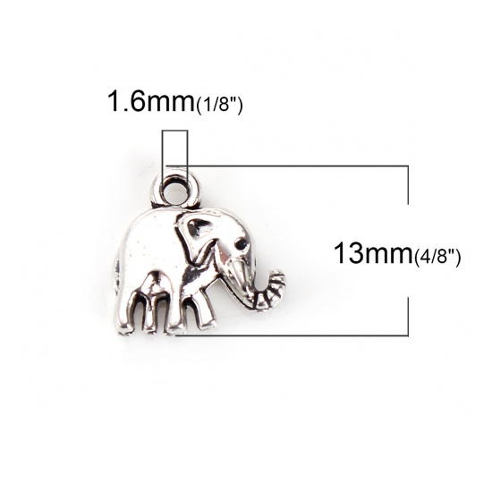 Picture of Zinc Based Alloy Charms Elephant Animal Antique Silver Color 13mm( 4/8") x 13mm( 4/8"), 50 PCs