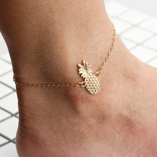 Picture of Anklet Gold Plated Pineapple/ Ananas Fruit 20cm(7 7/8") long, 1 Piece