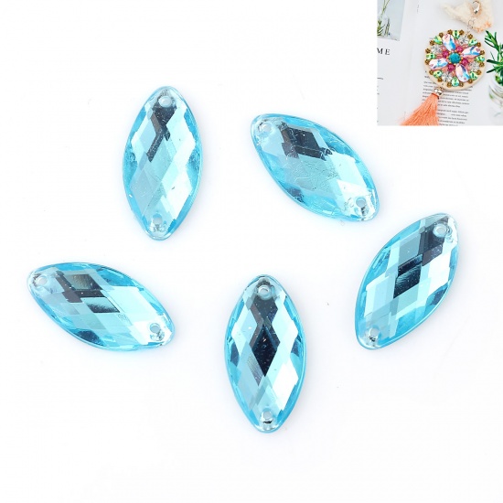 Picture of Acrylic Sew On Rhinestone Marquise Aqua Blue Faceted 18mm x 9mm , 50 PCs