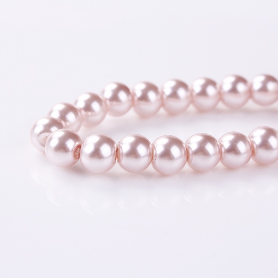 Picture of Glass Beads Round Korea Pink Imitation Pearl About 8mm Dia, Hole: Approx 1mm, 83cm long, 1 Strand (Approx 103 PCs/Strand)