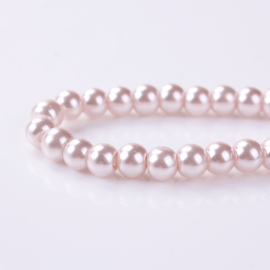 Picture of Glass Beads Round Korea Pink Imitation Pearl About 6mm Dia, Hole: Approx 1mm, 81cm long, 1 Strand (Approx 135 PCs/Strand)