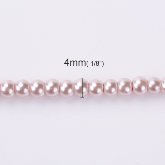 Picture of Glass Beads Round Korea Pink Imitation Pearl About 4mm Dia, Hole: Approx 1mm, 81cm long, 1 Strand (Approx 202 PCs/Strand)