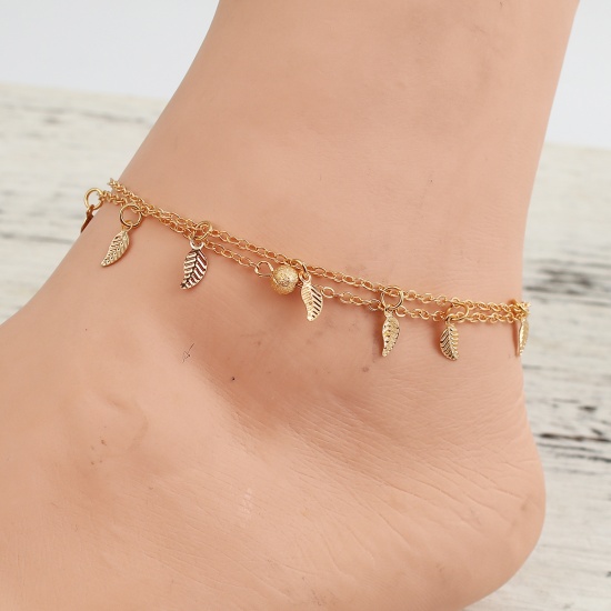Picture of Double Layer Anklet Gold Plated Leaf 22cm(8 5/8") long, 1 Piece