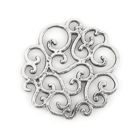 Immagine di Lega di Zinco Connettore Accessori Vite Fiore Argento Antico Filigrana 26mm x 25mm, 30 Pz