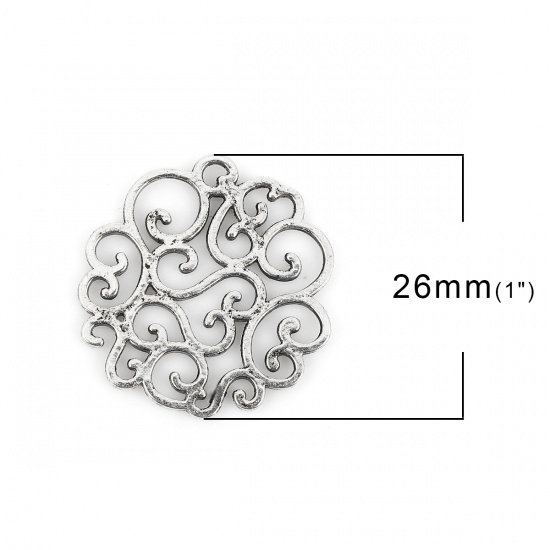 Immagine di Lega di Zinco Connettore Accessori Vite Fiore Argento Antico Filigrana 26mm x 25mm, 30 Pz