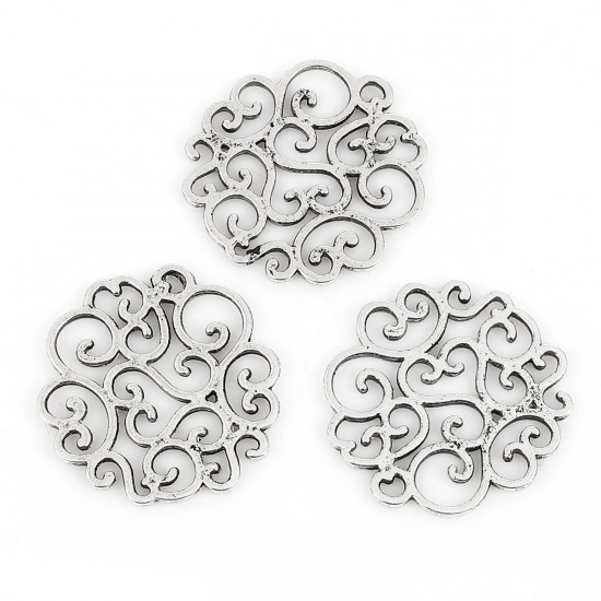 Immagine di Lega di Zinco Connettore Accessori Vite Fiore Argento Antico Filigrana 26mm x 25mm, 30 Pz