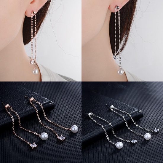Imagen de Latón Pendientes Ronda Tono de Plata With Adjustable Silicone Core 16mm x 4mm, Post/ Wire: (21 gauge), 2 Unidades