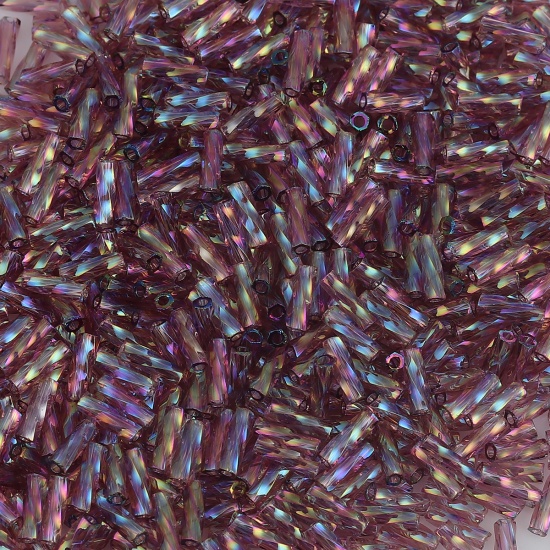Picture of (Japan Import) Glass Beads Twisted Bugle Pale Lilac AB Rainbow Color Transparent About 6mm x 2mm, Hole: Approx 0.8mm, 10 Grams (Approx 33 PCs/Gram)