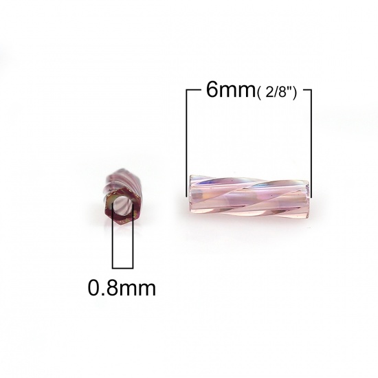 Изображение (Япония импорт) Стеклянные Бусины Витая Труба Пурпурный Цвет Разноцветный Прозрачный Примерерно 6мм x 2мм, Размер Поры 0.8мм, 10 Грамм (Примерно 33 шт/пачка)