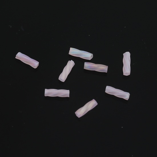 Immagine di (Japan Importazione) Vetro Perline Twisted Bugle Rosa AB Colore Smerigliato Circa 6mm x 2mm, Foro: Circa 0.8mm, 10 Grammi (Circa 33Pz/Grammo)