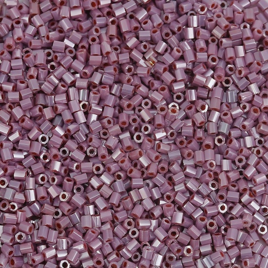 Picture of (Japan Import) Glass Seed Beads Hexagon Pale Lilac Luster Opaque About 2mm x 2mm, Hole: Approx 0.8mm, 10 Grams (Approx 85 PCs/Gram)