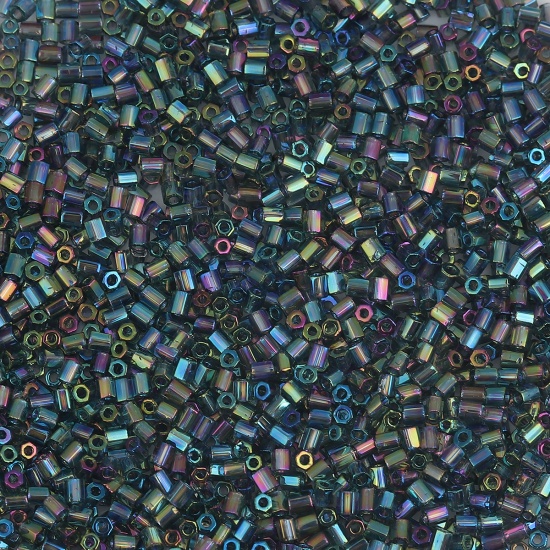 Immagine di Seme Vetro Perline Esagono Verde Chiaro AB Colore Circa 2mmx 2mm, Foro: Circa 0.8mm, 50 Grammi (Circa 85Pz/Grammo)