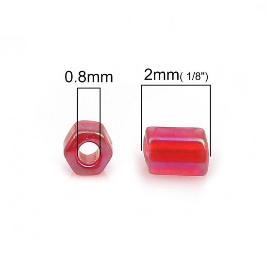 Immagine di Seme Vetro Perline Esagono Rosso Prugna AB Colore Circa 2mmx 2mm, Foro: Circa 0.8mm, 50 Grammi (Circa 85Pz/Grammo)