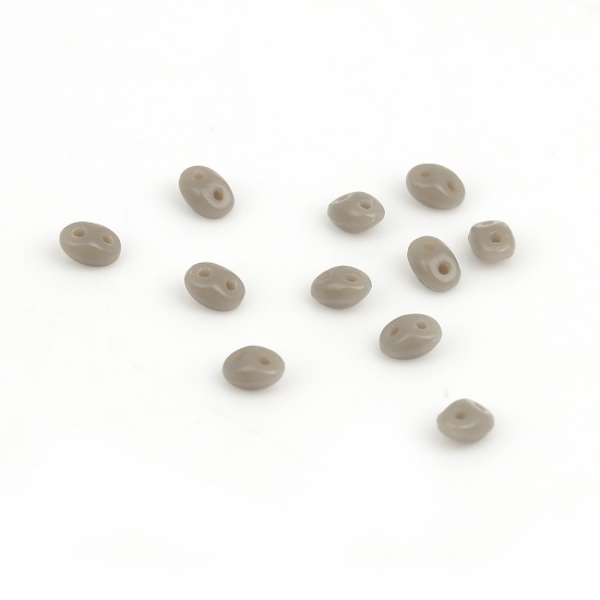 Picture of (Czech Import) Glass Twin Hole Seed Beads Gray Jade Luster About 5mm x 4mm, Hole: Approx 0.8mm, 10 Grams (Approx 13 PCs/Gram)