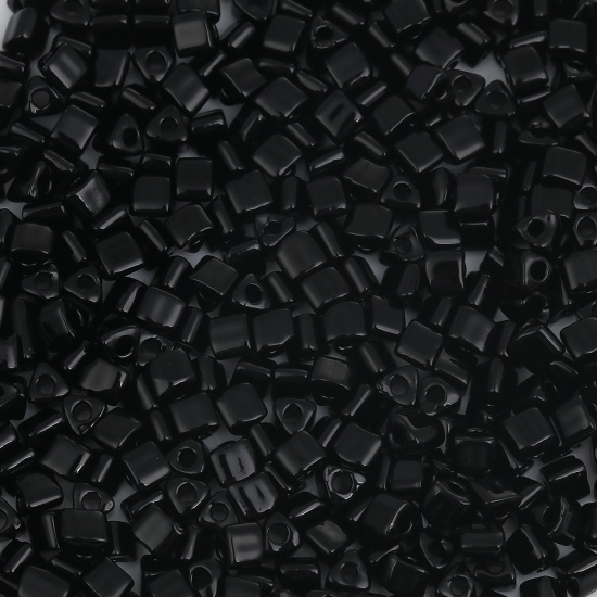 Picture of (Czech Import) Glass Round Hole Triangle Seed Beads Black About 4mm x 4mm, Hole: Approx 1.2mm, 20 Grams (Approx 15 PCs/Gram)