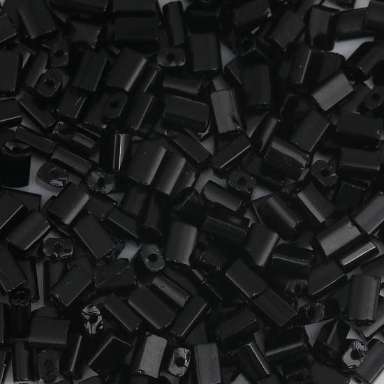 Изображение (Чешский Импорт) Стеклянные Облицовочный Бисер Бусины Прямоугольник Черный Примерно 5мм x 3мм, размер Поры: 1мм, 30 Грамм (Примерно 11 шт/грамм)