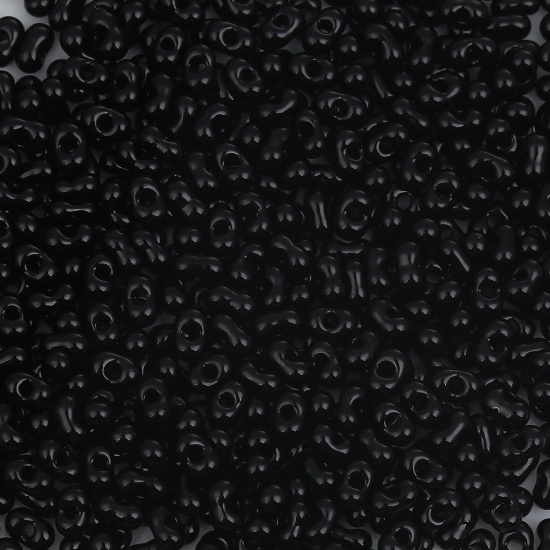 Picture of (Czech Import) Glass Farfalle Seed Beads Black About 4mm x 3mm, Hole: Approx 0.8mm, 30 Grams (Approx 30 PCs/Gram)