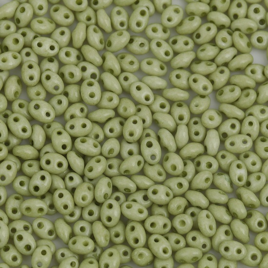 Bild von (Tschechischer Import) Glas Zwillingsperlen 2-Loch Rocailles Perlen Grün Opak ca. 5mm x 4mm, Loch: ca. 0.8mm, 10 Gramm (ca. 18 Stück/Gramm)