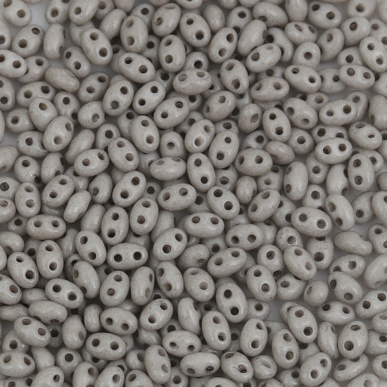 Picture of (Czech Import) Glass Twin Hole Seed Beads Gray Opaque About 5mm x 4mm, Hole: Approx 0.8mm, 10 Grams (Approx 18 PCs/Gram)