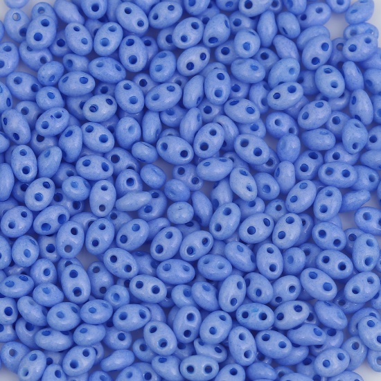 Bild von (Tschechischer Import) Glas Zwillingsperlen 2-Loch Rocailles Perlen Blau Violett Opak ca. 5mm x 4mm, Loch: ca. 0.8mm, 10 Gramm (ca. 18 Stück/Gramm)