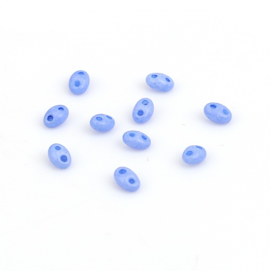 Bild von (Tschechischer Import) Glas Zwillingsperlen 2-Loch Rocailles Perlen Blau Violett Opak ca. 5mm x 4mm, Loch: ca. 0.8mm, 10 Gramm (ca. 18 Stück/Gramm)