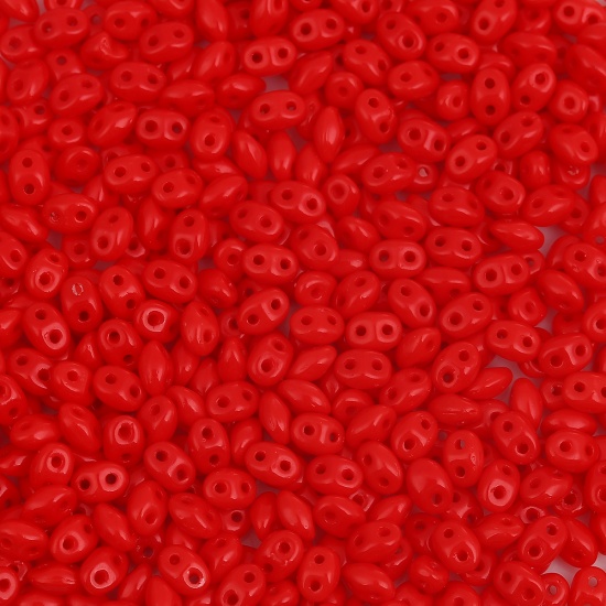 Immagine di (Importazione Ceca) Vetro Seme Buco Doppio Perline Rosso Giada d'Imitazione Come 5mmx 4mm, Foro: circa 0.8mm, 10 Grammi (Circa 14 Pz / Grammo)